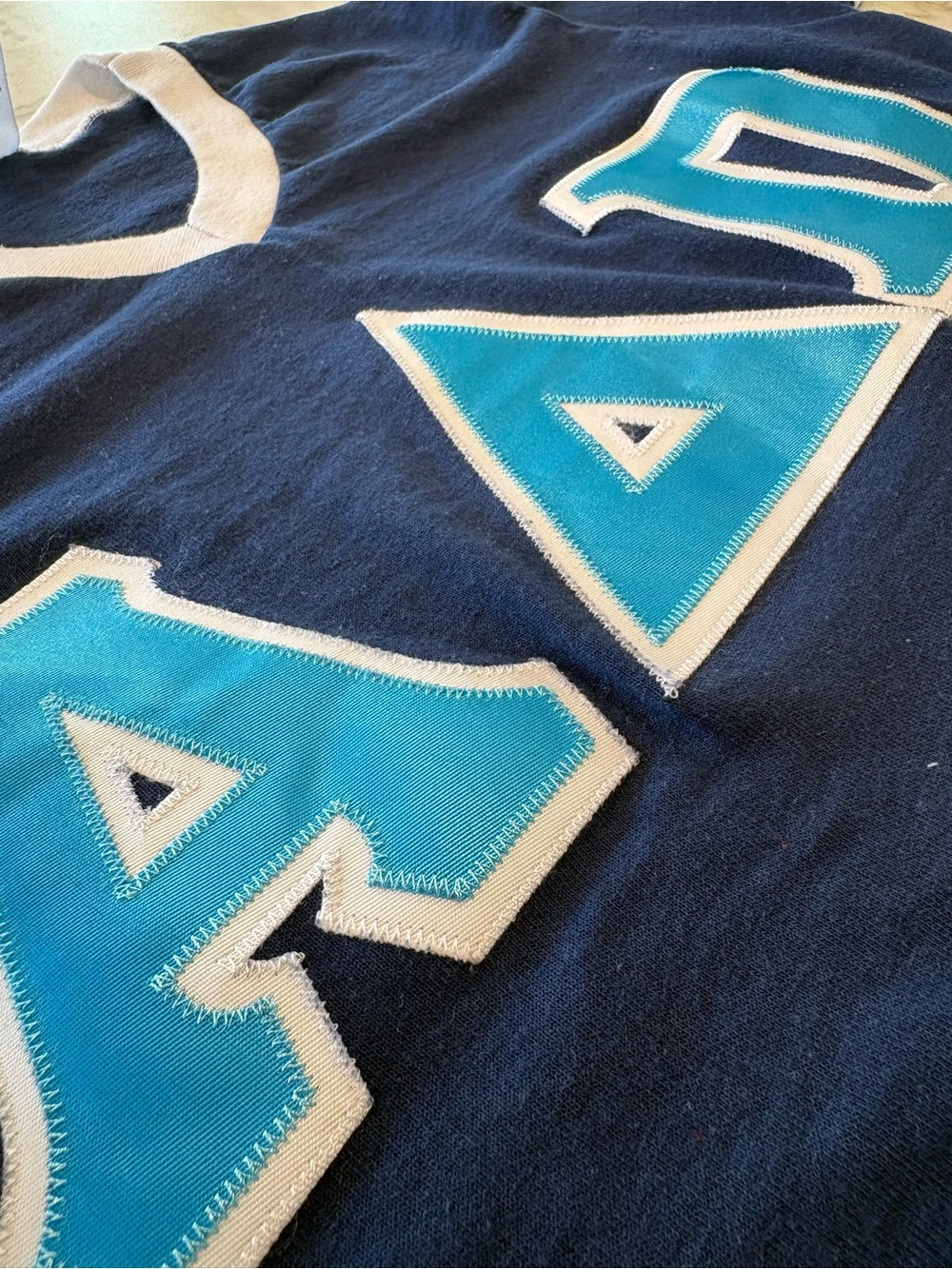 Navy V-Neck Jersey Style T-shirt with ADPi Stitched Letters size S - Picture 3 of 5